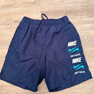 Nike Navy Athletic Shorts with Teal and White Logos